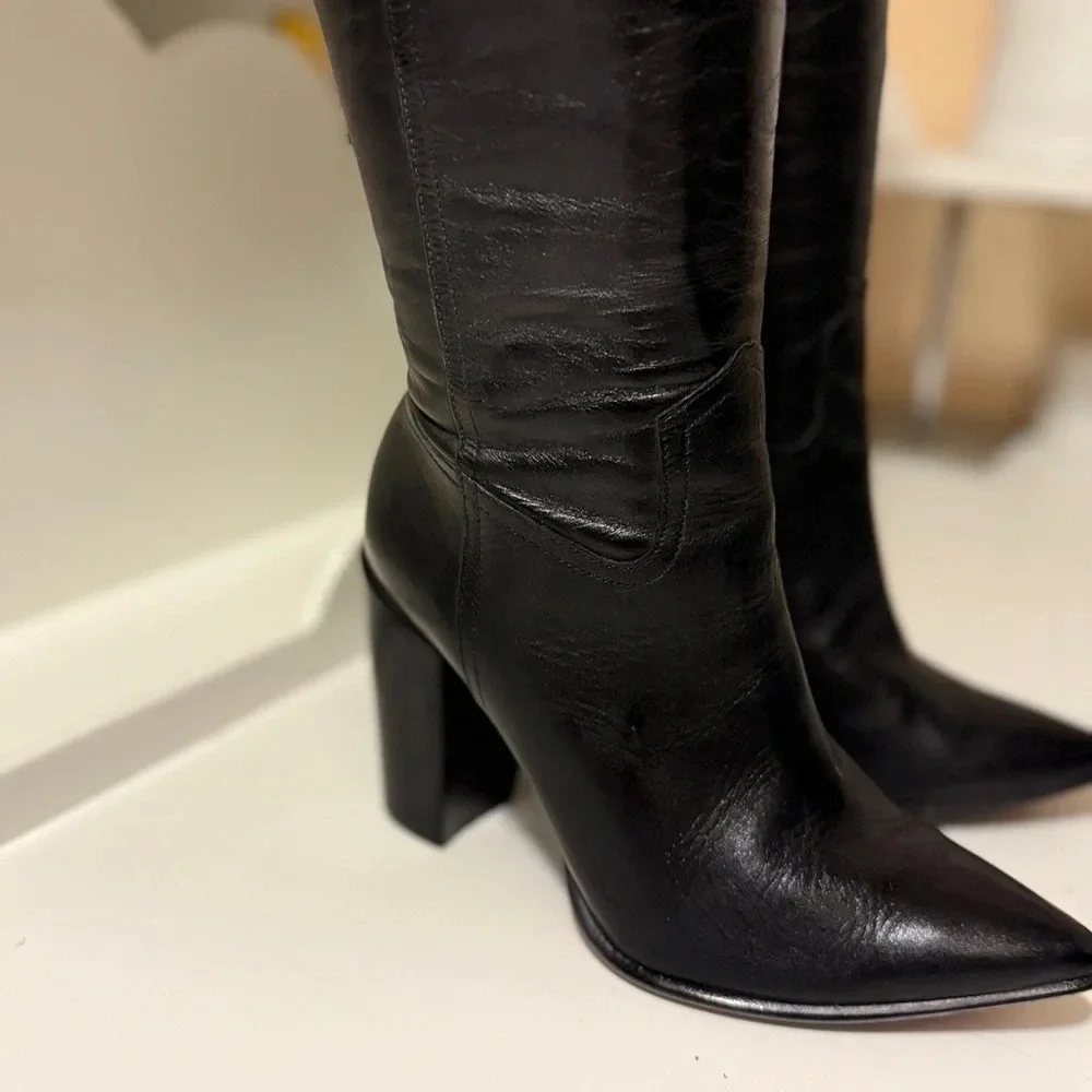 CARRANO over the knee leather boots with thick heels